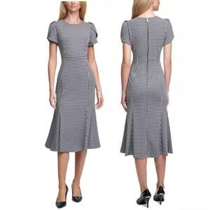 NWTs Calvin Klein Houndstooth Tulip Sleeve Mermaid Skirt Workwear Dress (8)